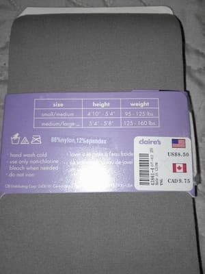 Claires Womens Gray Size M/L Footed Tights Nylon Spandex 120 - 160 Lbs NWT - Thumbnail 5