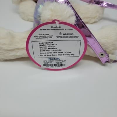Poochie & Co White Poodle Purse Sequined Dog Tag Collar Pink Leash Bag Crossbody - Thumbnail 11