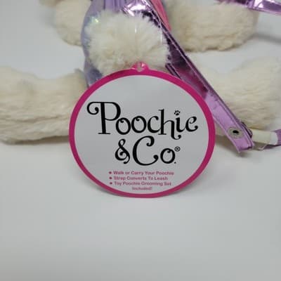 Poochie & Co White Poodle Purse Sequined Dog Tag Collar Pink Leash Bag Crossbody - Thumbnail 12