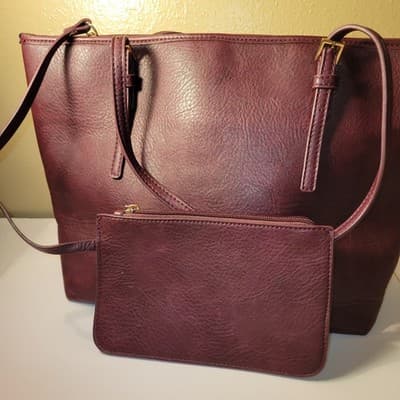 Urban Expressions Vegan Leather Purse Tote Bag Burgundy with Matching Wristlet - Image 1