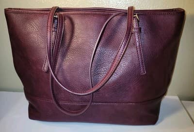Urban Expressions Vegan Leather Purse Tote Bag Burgundy with Matching Wristlet - Thumbnail 10