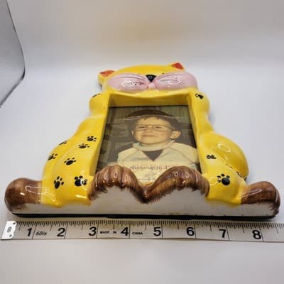 Vintage Whimsical Yellow Cat Ceramic Photo Frame Cute Cat Lover Decor 4x6 - Thumbnail 7