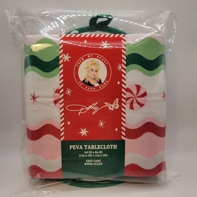 Dolly Parton Christmas Tablecloth 60x84 Pot Holders Set Holiday Peppermint Decor - Thumbnail 9