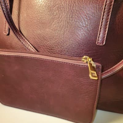 Urban Expressions Vegan Leather Purse Tote Bag Burgundy with Matching Wristlet - Thumbnail 2