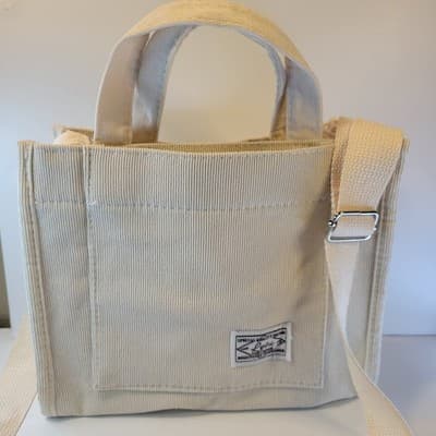 The Crimie Cream Corduroy Tote Letu Bag Adjustable Shoulder Strap Carry Travel - Image 1