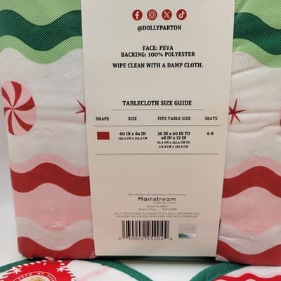 Dolly Parton Christmas Tablecloth 60x84 Pot Holders Set Holiday Peppermint Decor - Thumbnail 7