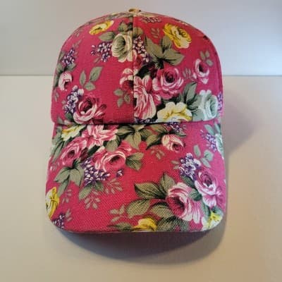 Women’s Floral Pink Mesh Trucker Hat – Adjustable Hook & Loop Back – Rose Print - Thumbnail 2