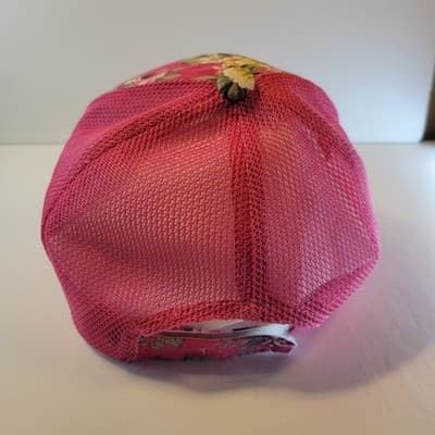 Women’s Floral Pink Mesh Trucker Hat – Adjustable Hook & Loop Back – Rose Print - Thumbnail 3