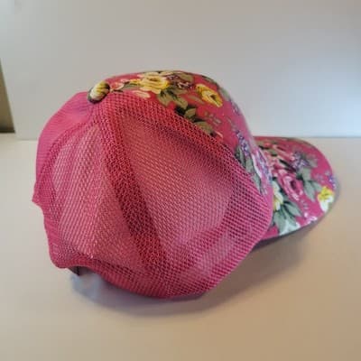 Women’s Floral Pink Mesh Trucker Hat – Adjustable Hook & Loop Back – Rose Print - Thumbnail 4