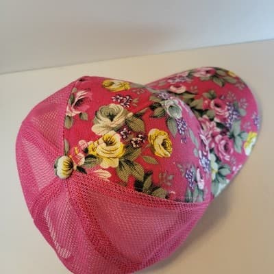 Women’s Floral Pink Mesh Trucker Hat – Adjustable Hook & Loop Back – Rose Print - Thumbnail 5