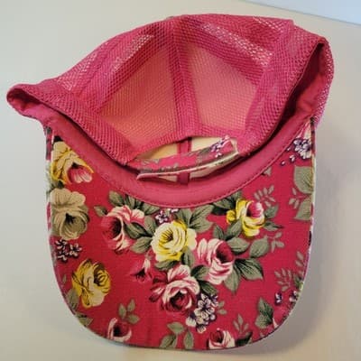 Women’s Floral Pink Mesh Trucker Hat – Adjustable Hook & Loop Back – Rose Print - Thumbnail 6