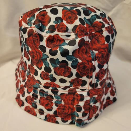 Luv Betsey Reversible Bucket Hat Betsey Johnson Red Floral Roses & Polka Dot - Image 1