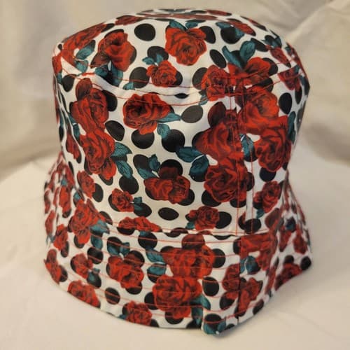 Luv Betsey Reversible Bucket Hat Betsey Johnson Red Floral Roses & Polka Dot - Thumbnail 2