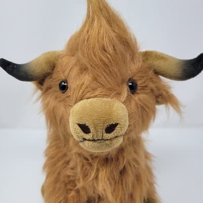 HIGHLAND COW Plush 11" Brown Shaggy Scottish Stuffed Animal Soft Farm Doll - Thumbnail 3