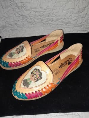 Monarquia Leather Sandals Colorful Frida Kahlo Huaraches Handcrafted Mex US 7.5 - Thumbnail 4