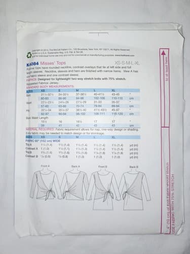 KWIK SEW K4084 Pullover Top CONTRAST OVERLAY Tunic McCall's XS S M L XL NEW - Thumbnail 2