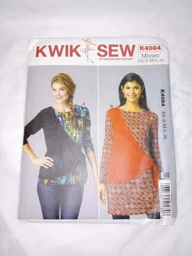 KWIK SEW K4084 Pullover Top CONTRAST OVERLAY Tunic McCall's XS S M L XL NEW - Image 1