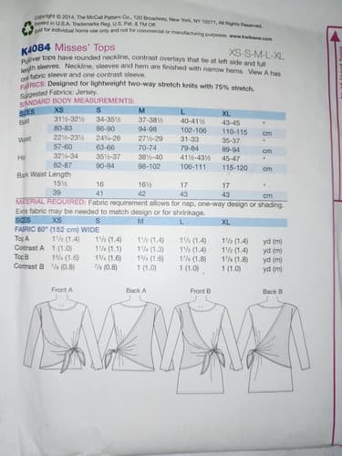 KWIK SEW K4084 Pullover Top CONTRAST OVERLAY Tunic McCall's XS S M L XL NEW - Thumbnail 3