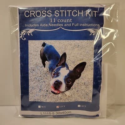 Boston Terrier Dog Cross Stitch Kit 11CT Printed Aida 30×40cm Craft Set - Image 1