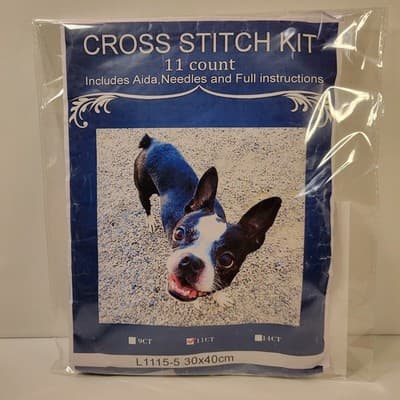 Boston Terrier Dog Cross Stitch Kit 11CT Printed Aida 30×40cm Craft Set - Thumbnail 2