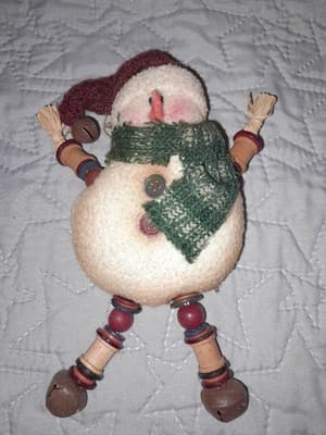 Jungle Bell Snowman Ornament Arms Legs Miniature Spools, Bells For Feet 7" Ganz - Image 1