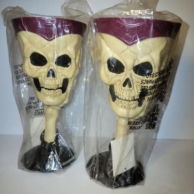 Fun World Skull Goblet Cups Halloween Decor Set of 2 New Sealed Vintage Style - Image 1