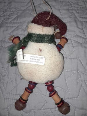 Jungle Bell Snowman Ornament Arms Legs Miniature Spools, Bells For Feet 7" Ganz - Thumbnail 3