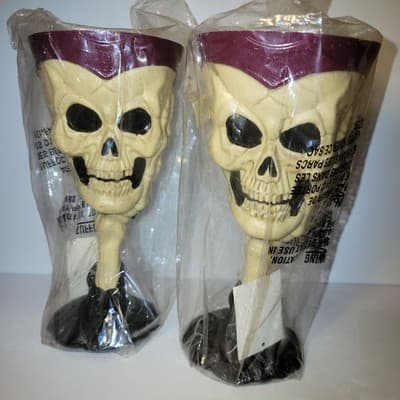 Fun World Skull Goblet Cups Halloween Decor Set of 2 New Sealed Vintage Style - Thumbnail 2