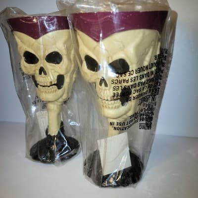 Fun World Skull Goblet Cups Halloween Decor Set of 2 New Sealed Vintage Style - Thumbnail 3