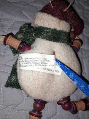 Jungle Bell Snowman Ornament Arms Legs Miniature Spools, Bells For Feet 7" Ganz - Thumbnail 4