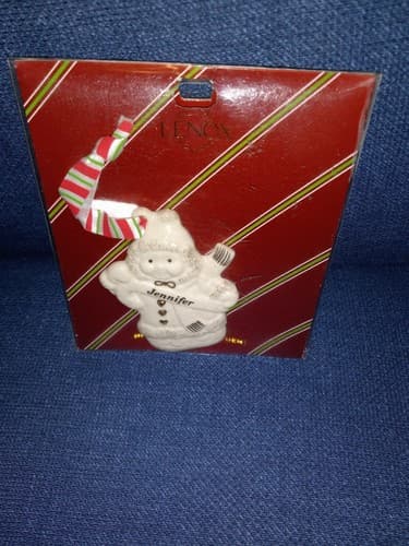 Vtg Lenox Christmas Ornament 3" Ivory Snowman Merrily Yours Collection "JENNIFER - Image 1