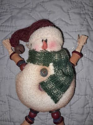 Jungle Bell Snowman Ornament Arms Legs Miniature Spools, Bells For Feet 7" Ganz - Thumbnail 2