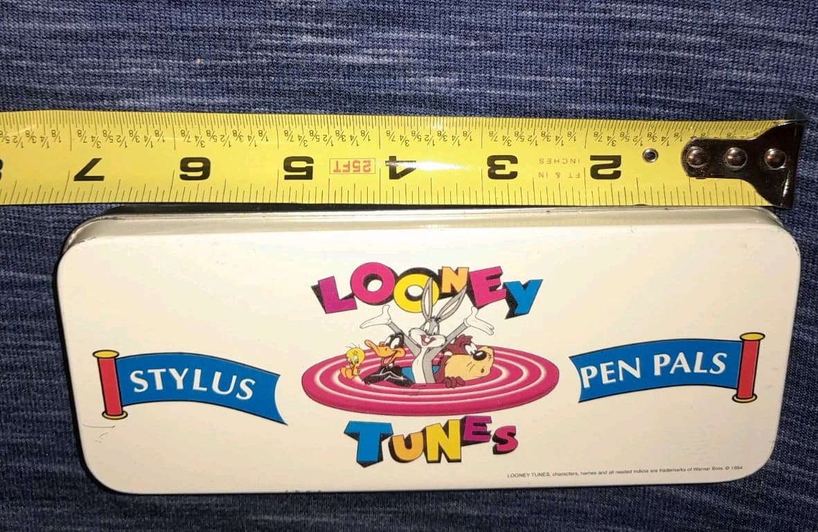 1994 Looney Tunes Stylus Pen Pals Tin Case Twetty Bird Taz Bugs Bunny Daffy 90s - Image 1