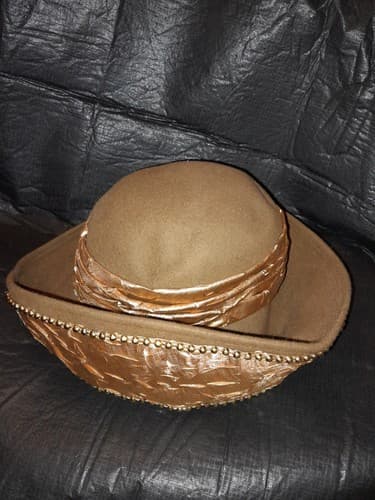 Vintage MR John Moderne Hat Brown Copper Gold Beaded New York Paris - Image 1