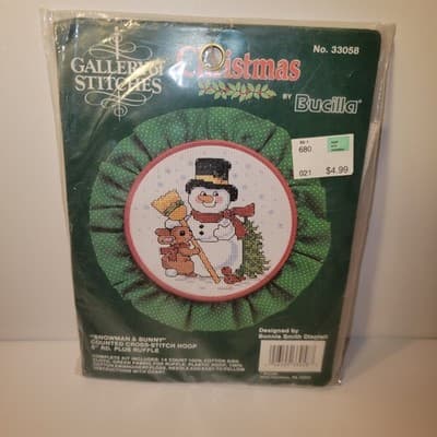 Bucilla Gallery of Stitches Snowman & Bunny Cross Stitch Kit #33058 NOS Sealed - Image 1