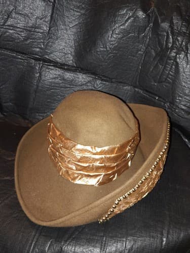 Vintage MR John Moderne Hat Brown Copper Gold Beaded New York Paris - Thumbnail 2