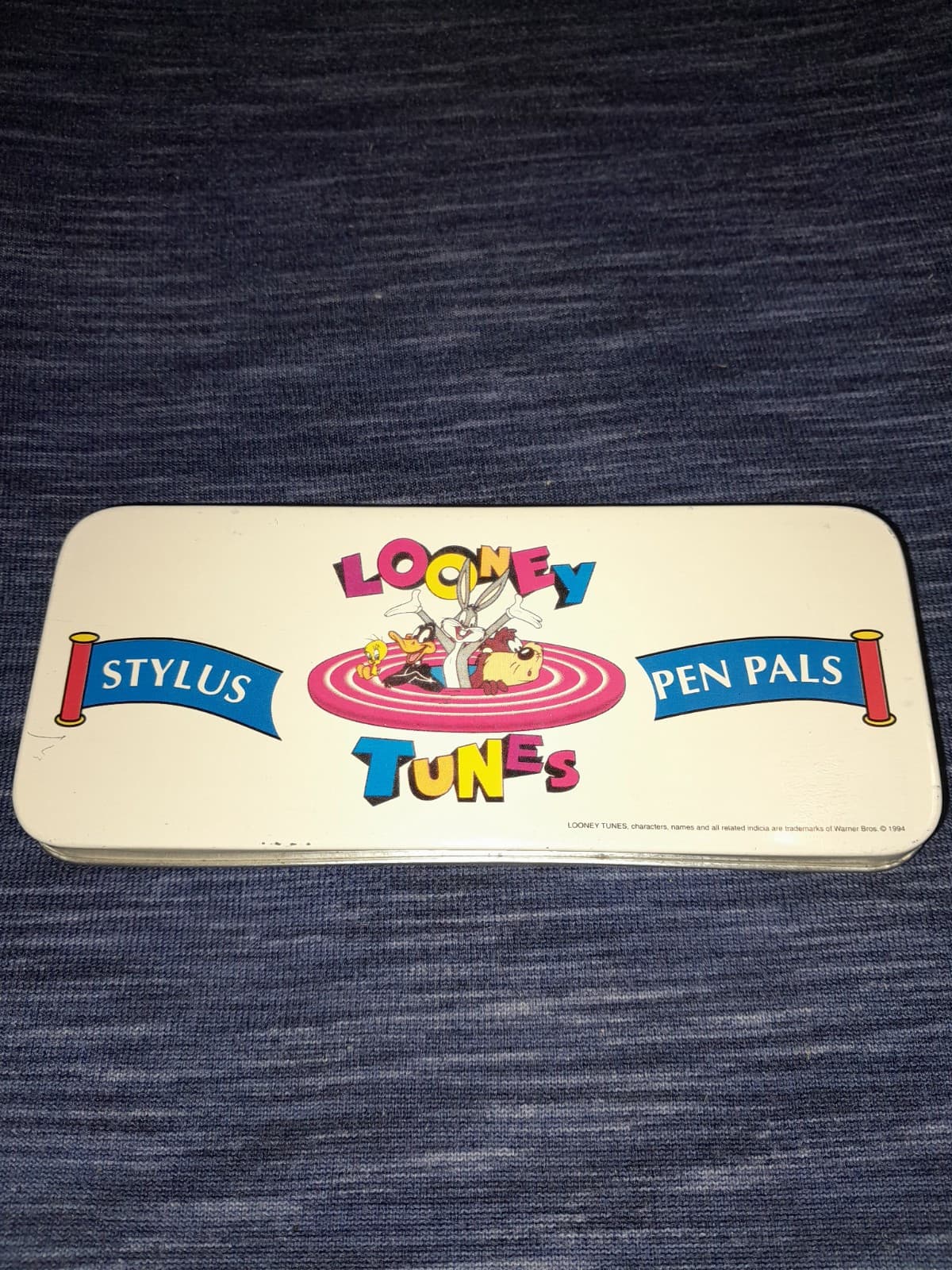1994 Looney Tunes Stylus Pen Pals Tin Case Twetty Bird Taz Bugs Bunny Daffy 90s - Thumbnail 2