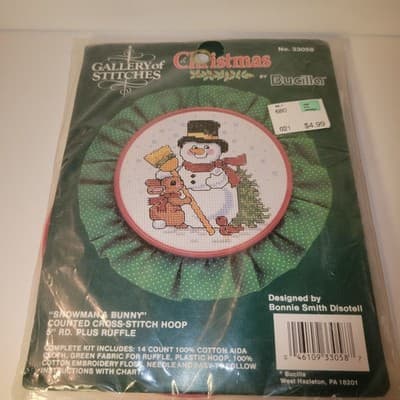 Bucilla Gallery of Stitches Snowman & Bunny Cross Stitch Kit #33058 NOS Sealed - Thumbnail 2