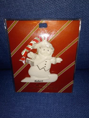 Vtg Lenox Christmas Ornament 3" Ivory Snowman, Merrily Yours, ROBERT - Image 1