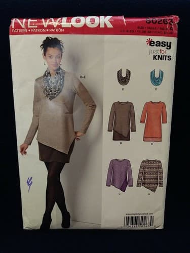 New Look S0263 Easy Knits Tunic Dress Skirt Scarf 8 10 12 14 16 18 20 Pattern UC - Image 1