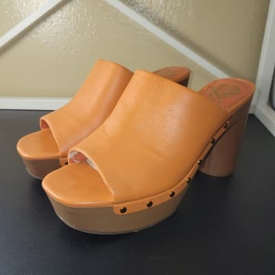 Vince Camuto VC-Haydon Orange Leather Platform Mule Sandals Heels 7.5 Retro - Thumbnail 2