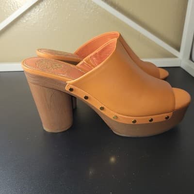 Vince Camuto VC-Haydon Orange Leather Platform Mule Sandals Heels 7.5 Retro - Thumbnail 5