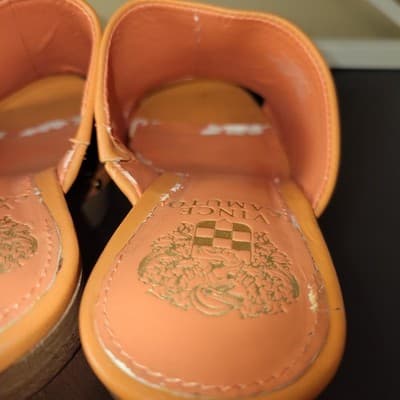 Vince Camuto VC-Haydon Orange Leather Platform Mule Sandals Heels 7.5 Retro - Thumbnail 7