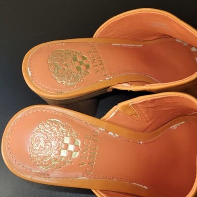 Vince Camuto VC-Haydon Orange Leather Platform Mule Sandals Heels 7.5 Retro - Thumbnail 6