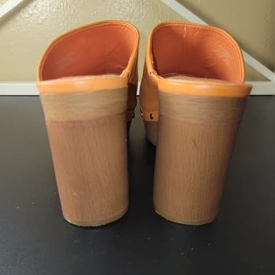 Vince Camuto VC-Haydon Orange Leather Platform Mule Sandals Heels 7.5 Retro - Thumbnail 4