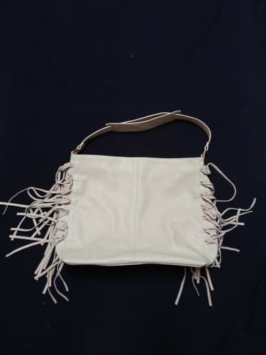 Expressions NYC Womens Handbag Ivory Fringe Large Faux Leather 14"x12" Boho Chic - Image 1