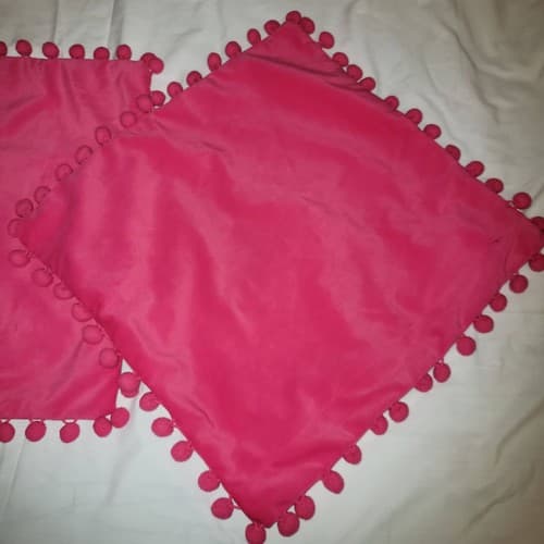 Topfinel Pink Pom Pom Velvet Pillow Covers Set of 2 – 16"x16" Modern - Thumbnail 7