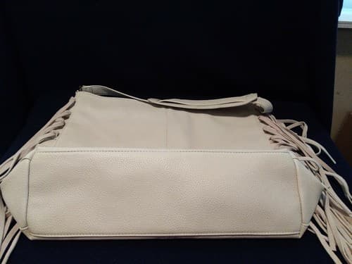 Expressions NYC Womens Handbag Ivory Fringe Large Faux Leather 14"x12" Boho Chic - Thumbnail 8