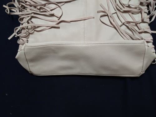 Expressions NYC Womens Handbag Ivory Fringe Large Faux Leather 14"x12" Boho Chic - Thumbnail 5
