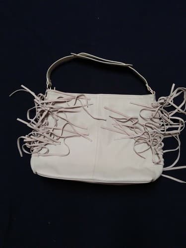 Expressions NYC Womens Handbag Ivory Fringe Large Faux Leather 14"x12" Boho Chic - Thumbnail 4